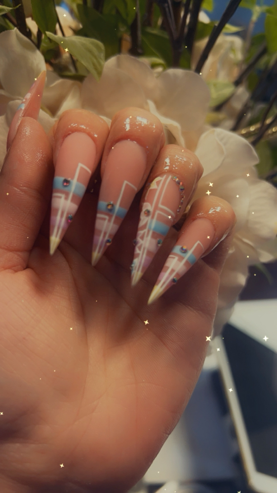 Long Fullset With Gel And Design