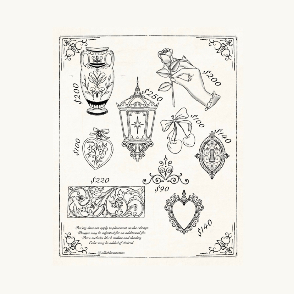 Vintage Victorian Flash at Allie Bloom Tattoos in Morrisville, NC