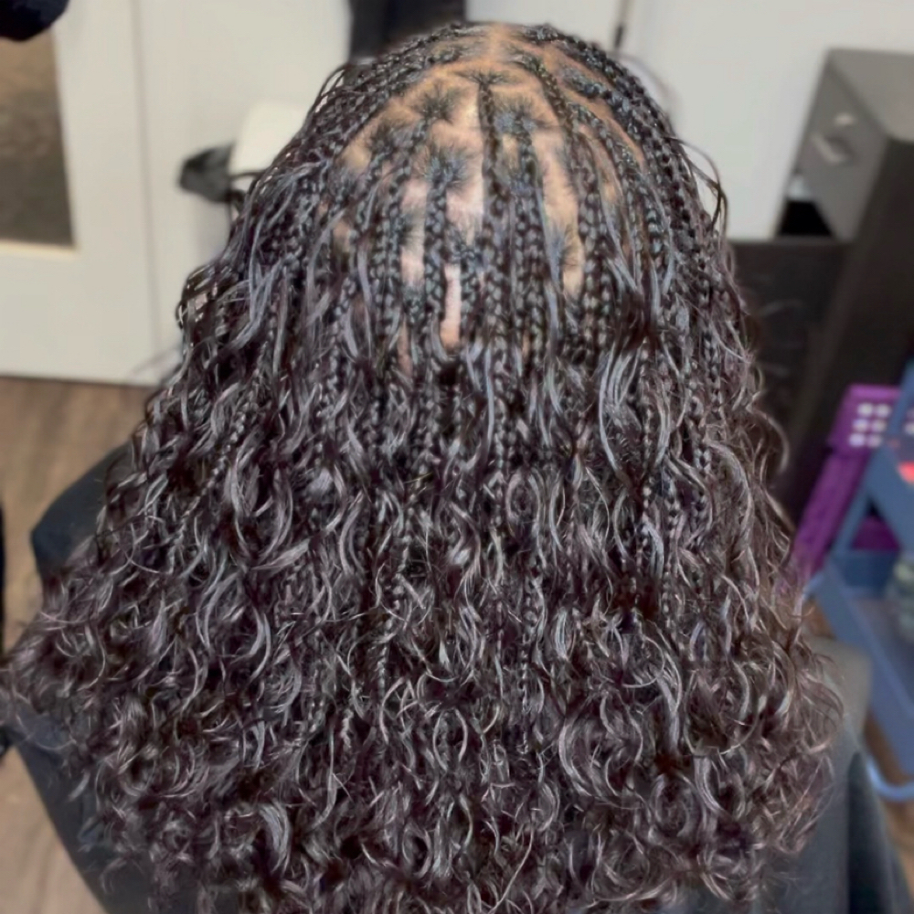 Smedium Human hair Goddess Braids at Tea's Hair Styling Box in Brooklyn, NY
