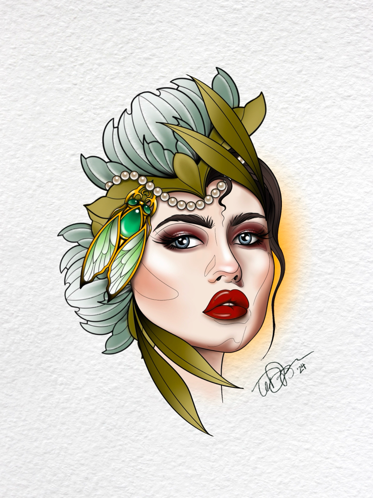 Neo-Trad Cicada Lady (1st Session)