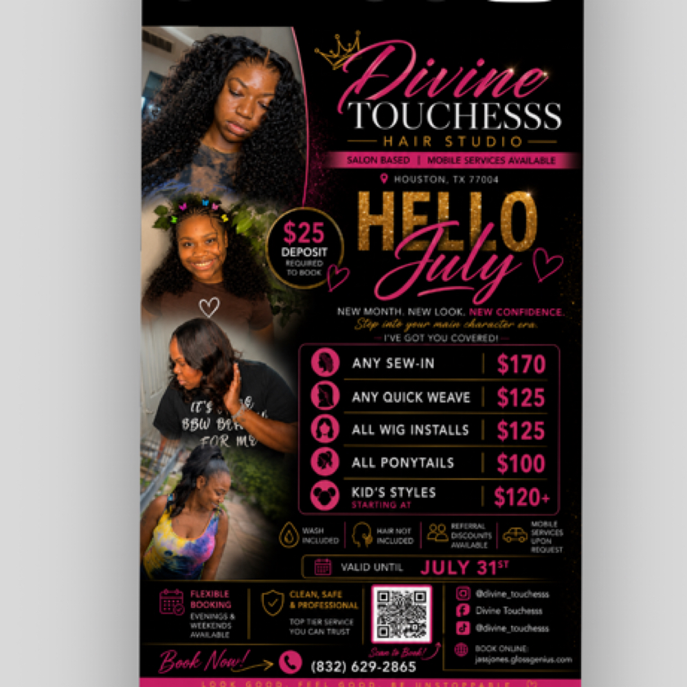 ✨ JULY SPECIAL | ALL PONYTAILS | $1 at Divine Touchesss in Houston, TX