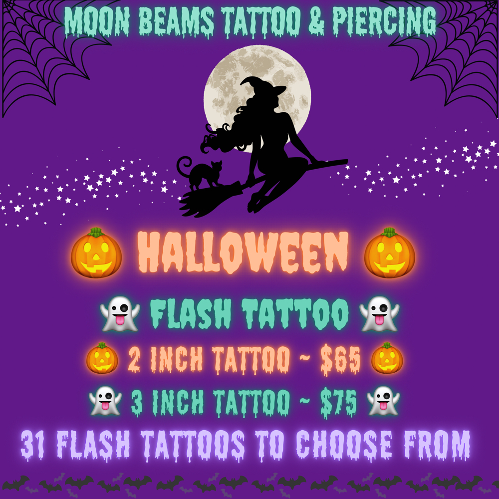 🎃 Halloween Flash Tattoo Special at Moon Beams Tattoo & Piercing in Pocatello, ID