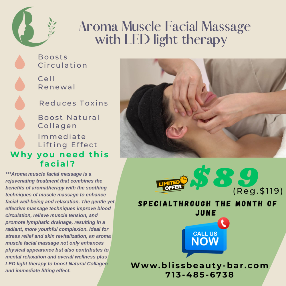 Aroma Facial Muscle Massag With LED at Bliss Beauty Bar in Houston, TX