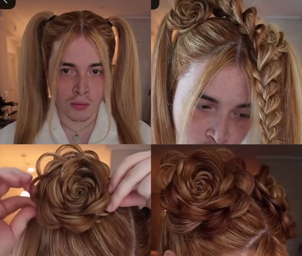 2 FLOWER BUNS WITH BANGS OUT