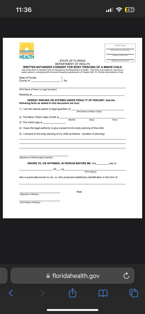 *MINOR FORM BEFORE APPOINTMENT*