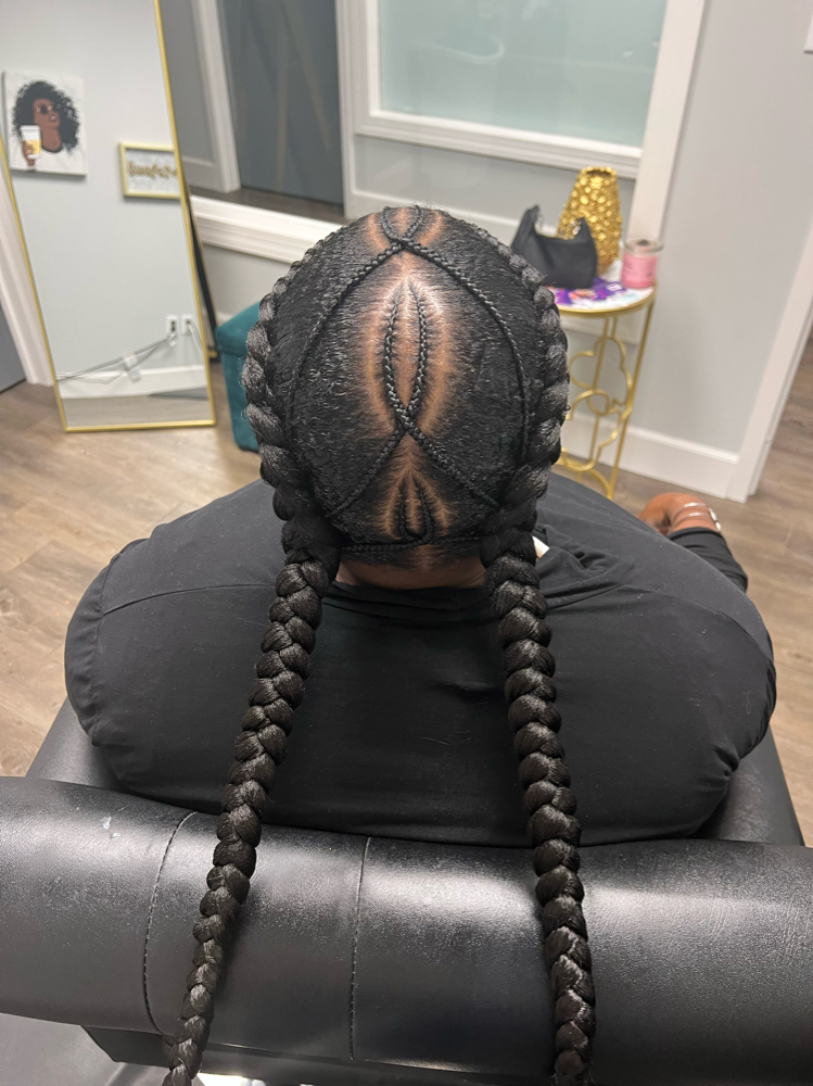 2 Feed Ins With Designs/side Braids