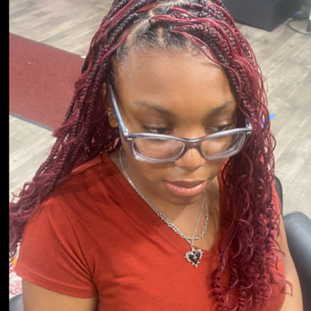 Smedium Short Boho Knotless at Crowned Braids Salon in Conway, SC