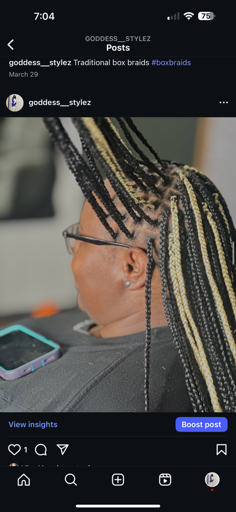 Small Traditional Box Braids at Goddess Stylez in Sealy, TX