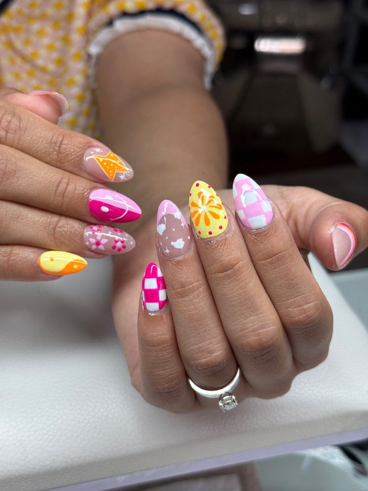 Medium Acrylic Nails With Nails Art at Lovely Nails Studio in Nacogdoches, TX