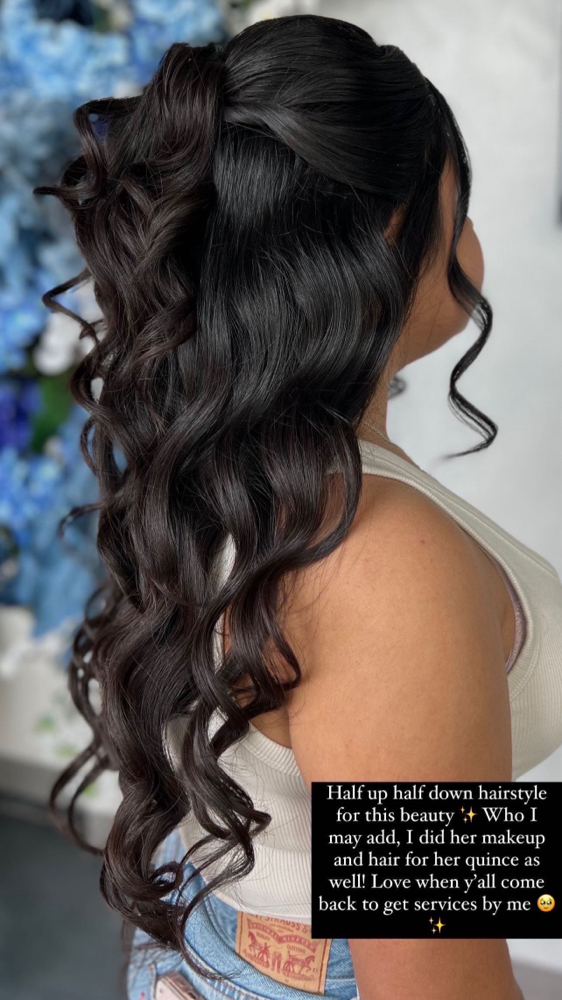 Half Up Half Down Hairstyle at Aesthetic Makeup & Hair in Houston, TX