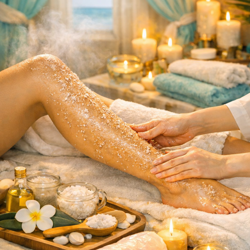 Leg scrub and massage at BeaUnique Spa & Aesthetics, LLC in Ruskin, FL