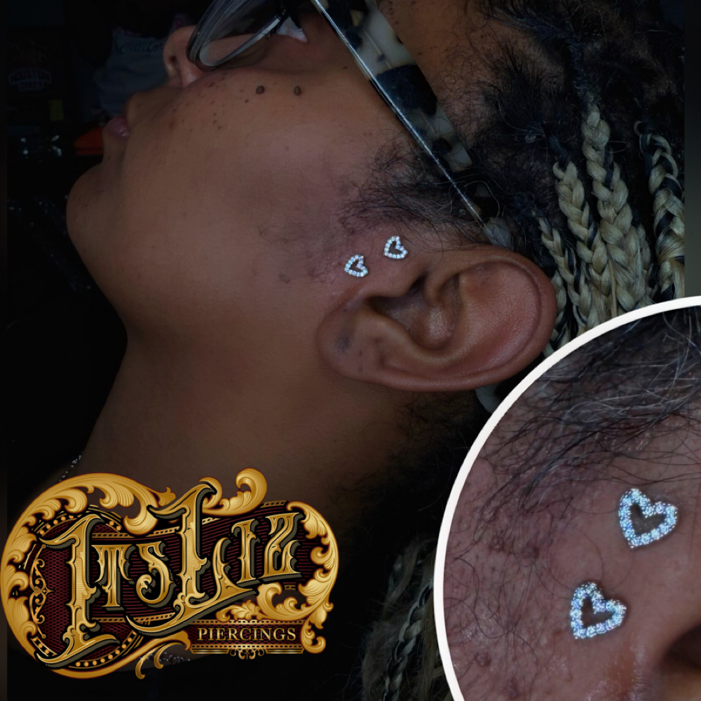 Surface Tragus Double Heart at Itslizpiercings in Houston, TX