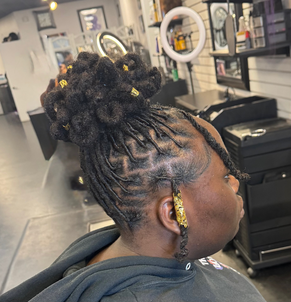 Updo Loc Style at Meili by J in Wilmington, NC