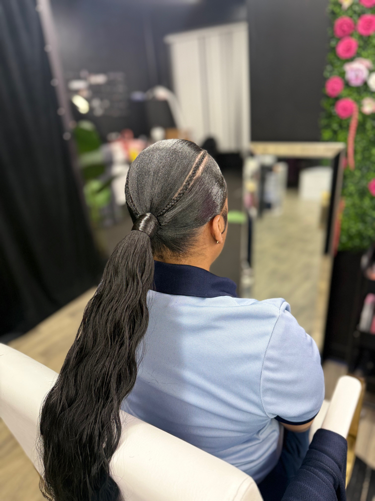 3 Part W/ 2 Braids Low Ponytail