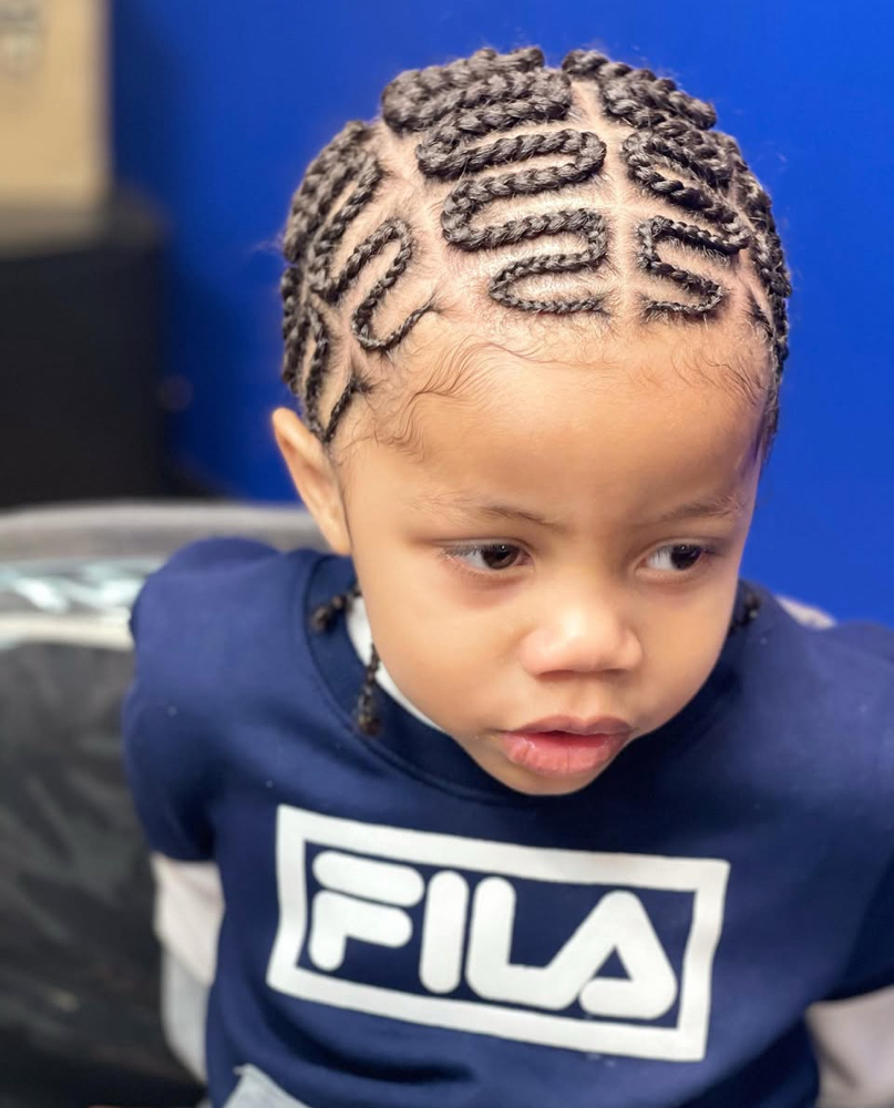 Boys Cornrows w/ Designs at Boobabe Braidn Bar in Oxon Hill, MD
