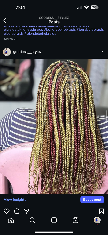 Medium Traditional Box Braids at Goddess Stylez in Sealy, TX