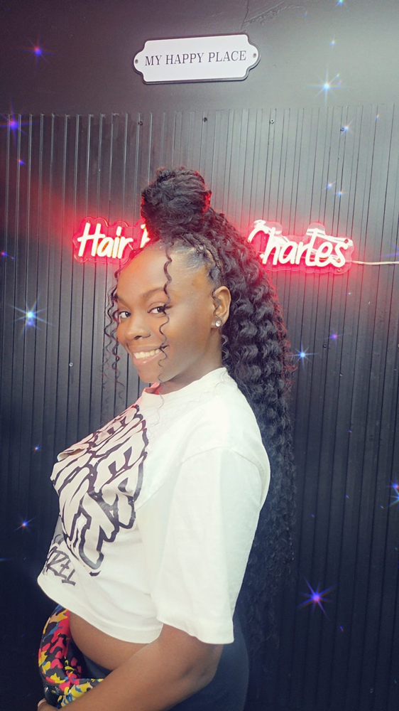 HALF UP HALF DOWN WEAVE OVER LOCS