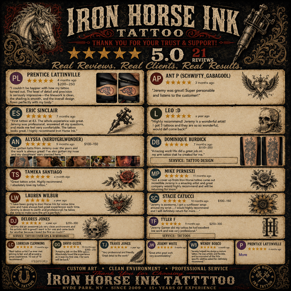 Customer Reviews at Iron Horse Ink Tattoo in Hyde Park, NY