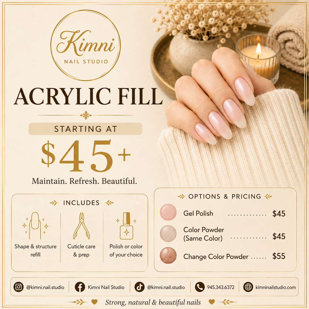 Acrylic Fill at Kimni Nail Studio in Red Oak, TX