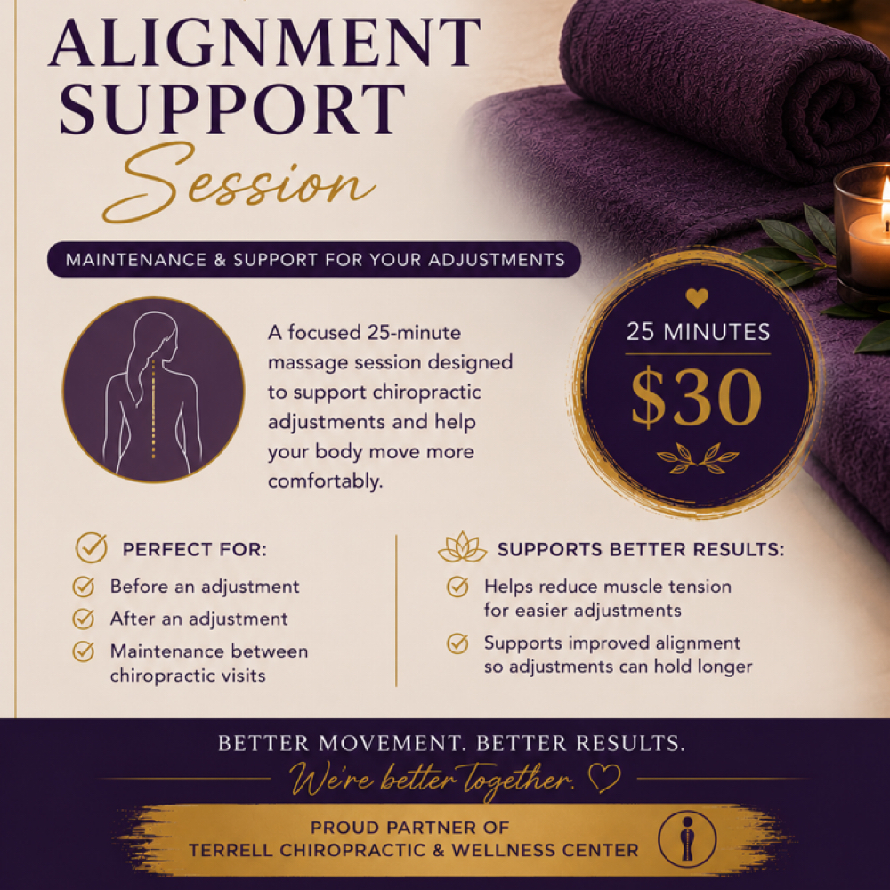 Alignment Support at Angela's Alchemy in Terrell, TX