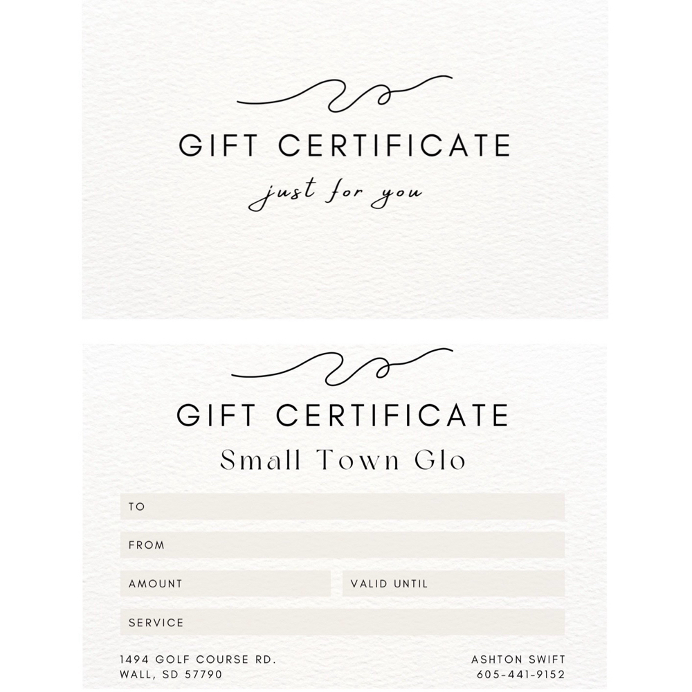 Small Town Glo Gift Certificates