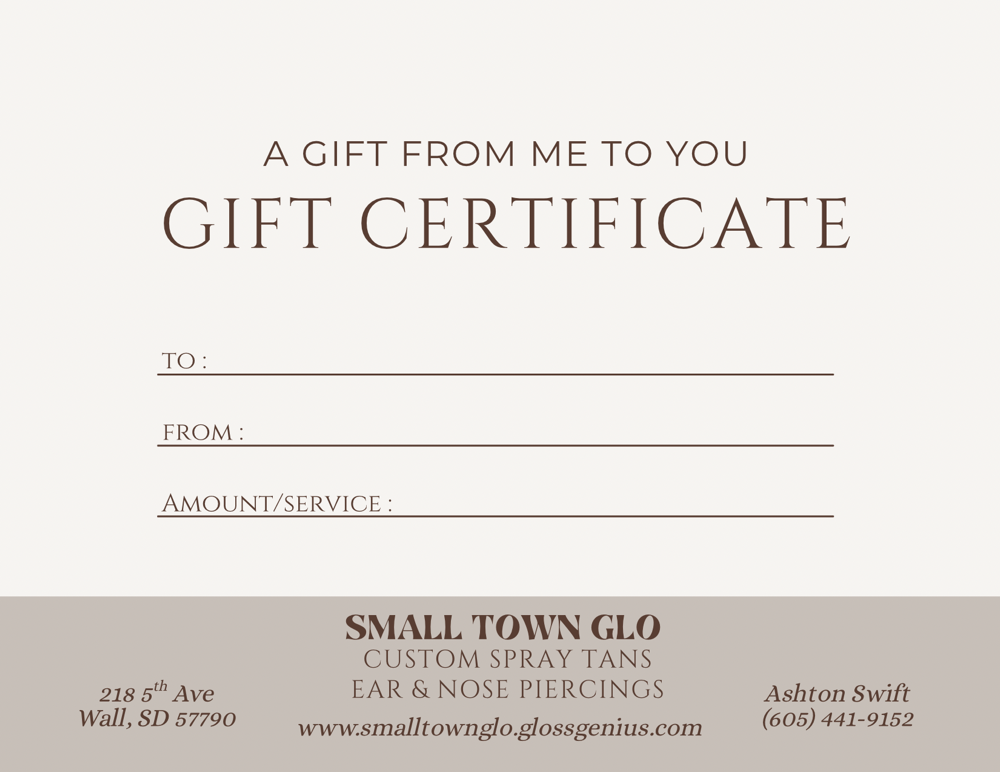 Small Town Glo Gift Certificates