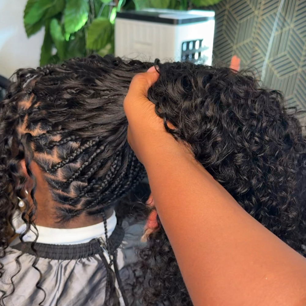Raw Virgin Braids MiD—BaCk curly at Chrisma Braids in Irvington, NJ