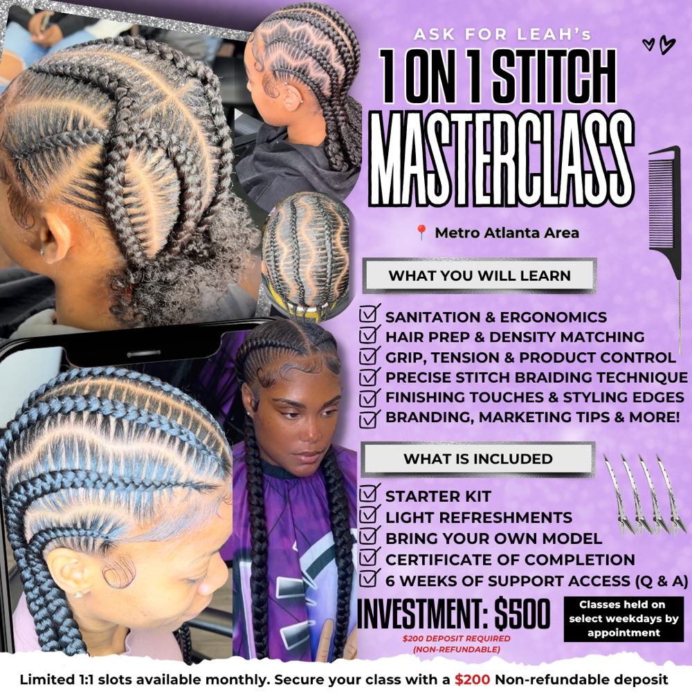 1:1 Stitch Braiding Masterclass at Ask For Leah in Stockbridge, GA