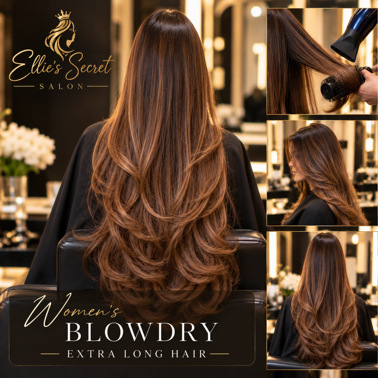 Extra long hair blowdry at Ellie’s secret salon in Irvine, CA