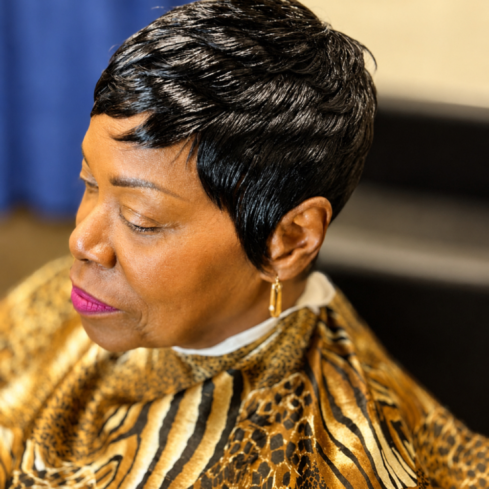 Quick Weave + Pixie Cut at Rhonda's Diamond Dust Beauty Lounge in Temecula, CA