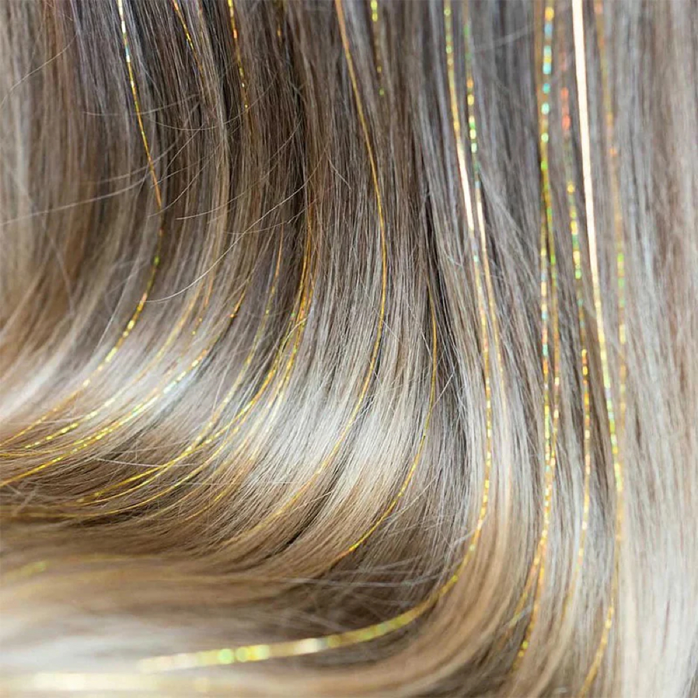 Hair Tinsel Installation at Vibe Hair Studio in Baldwin City, KS