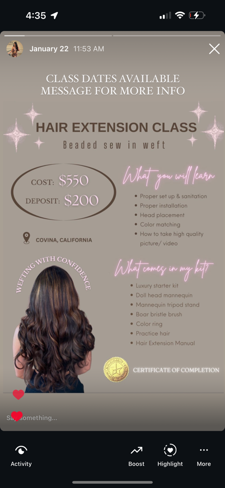 Hair Extension Course (Sew In Weft)