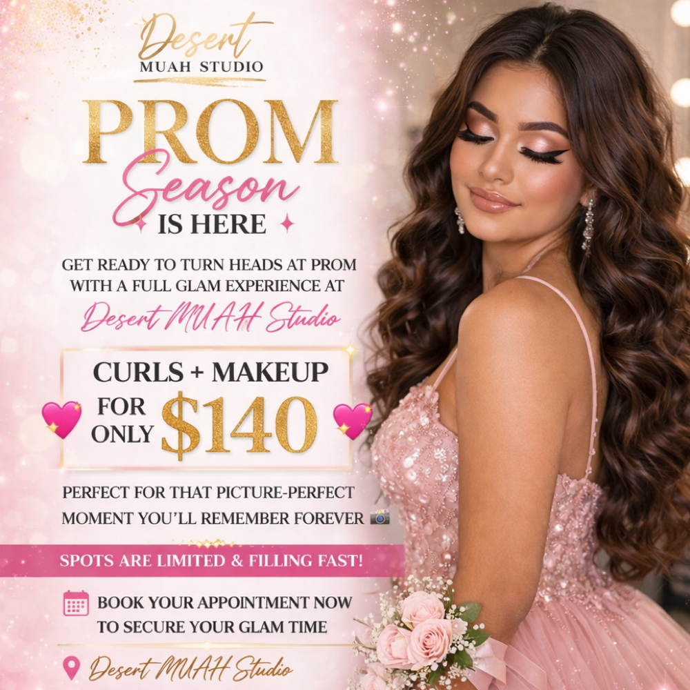 Prom Promotion Curls And Makeup at Desert MUAH Studio. in Lancaster, CA