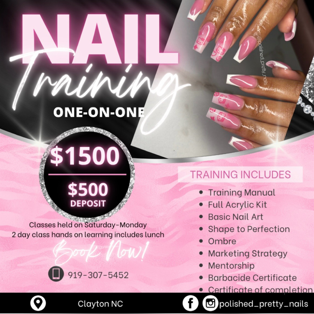 1:1 Acrylic Nail Class at Polished Pretty Nail Bar in Clayton, NC