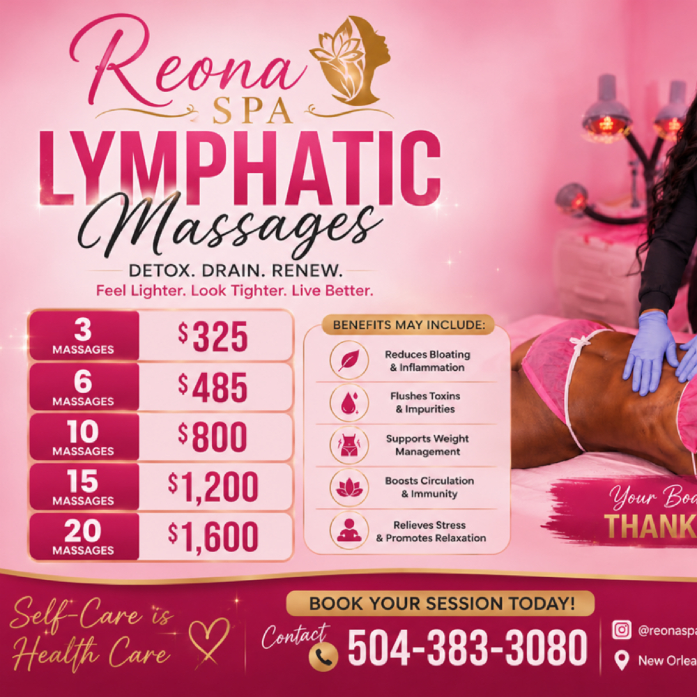 15 Lymphatic Massages at Reona Spa in Gretna, LA