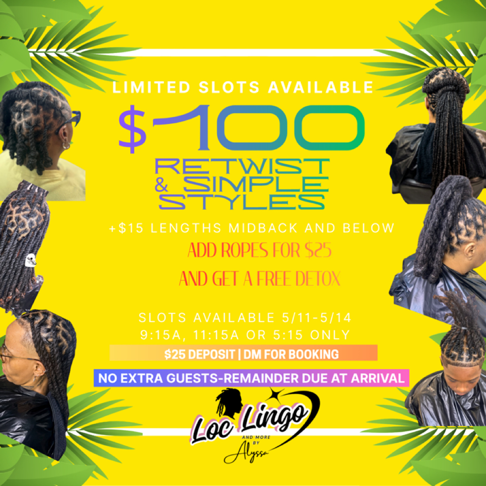 $100 Re-Twist & Style SPECIAL at Loc Lingo And More by Alyssa in Bridgeton, MO