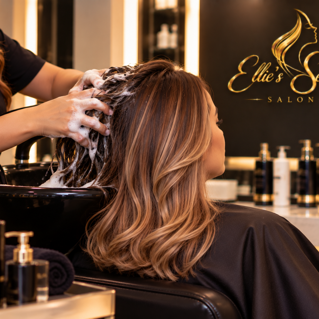 Medium Hair Length Shampoo Style at Ellie’s secret salon in Irvine, CA