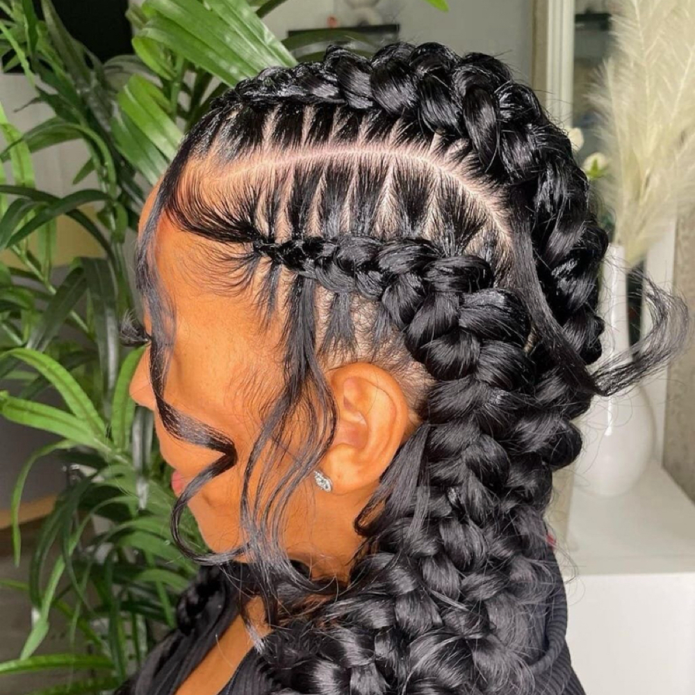 Two French Braids On Natural Hair at TwistedSistaLLC. in Kahului, HI
