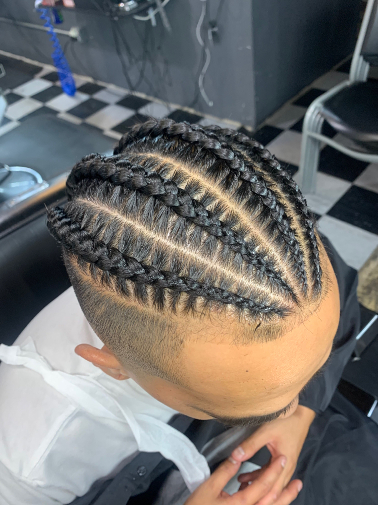 3-4 Man Bun Braids Straight Back