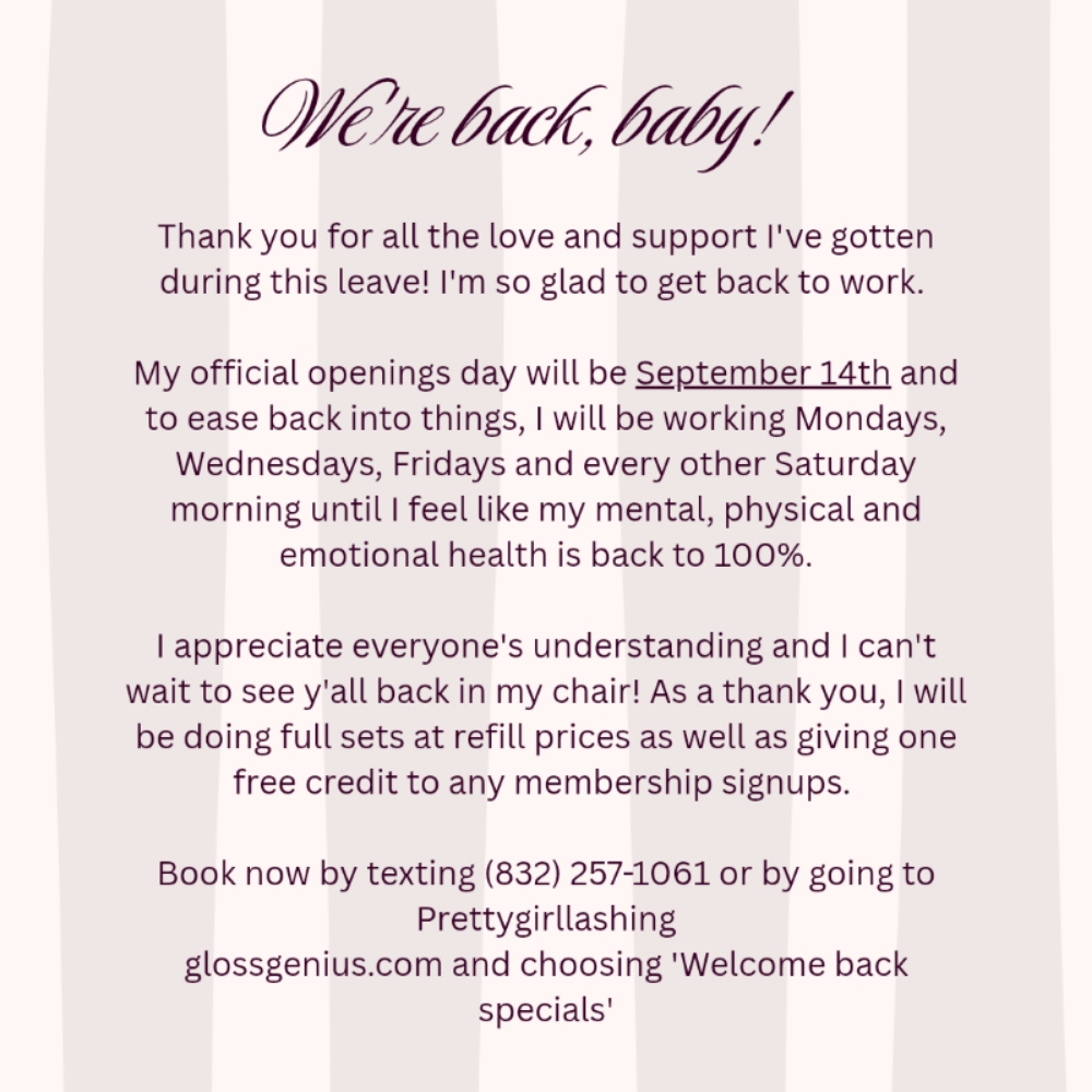 Welcome Back Specials at Pretty Girl Lashing in Tomball, TX