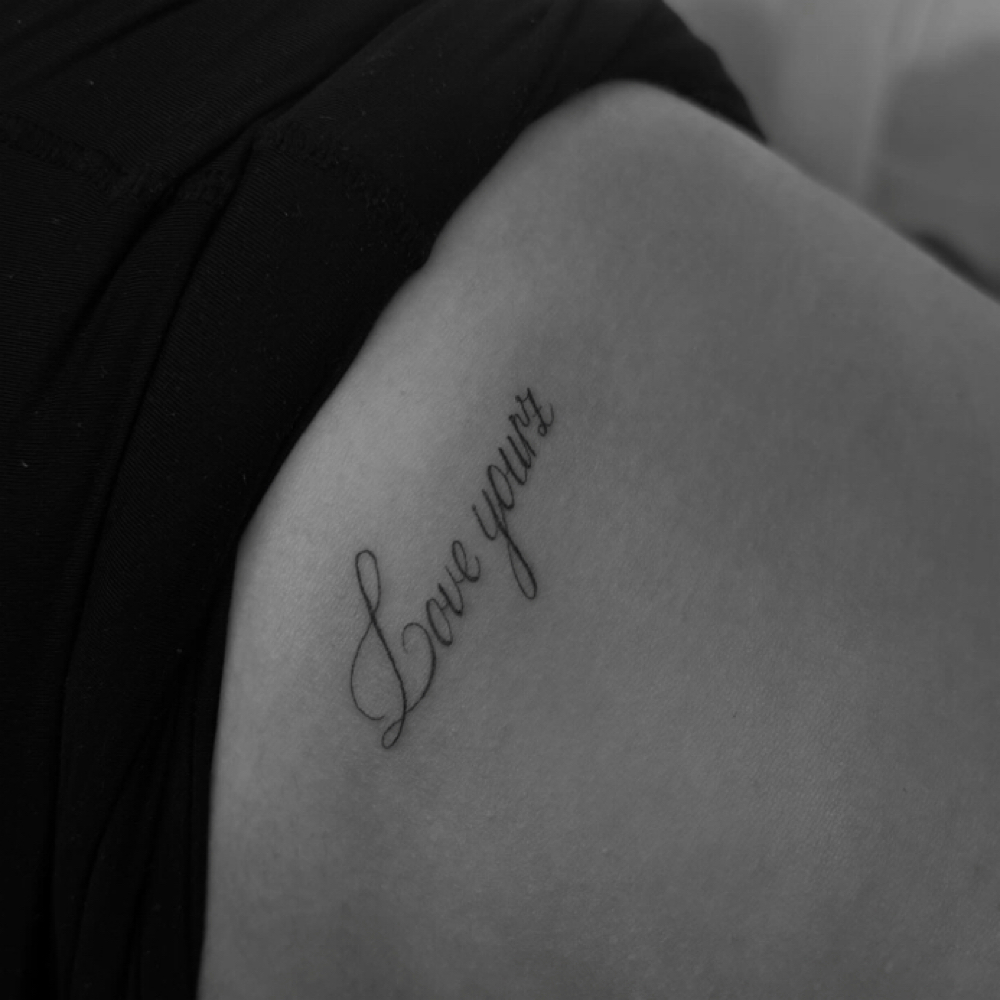 Script Tattoo at Shea’s Tattoo in Elkhorn, NE