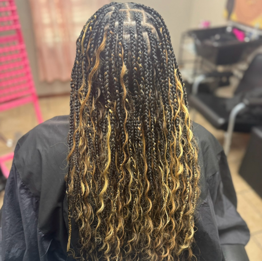Medium Box Braids w/ Bohemia Curls @ Ends at Skinsational Beauty Boutique in Bethany, OK