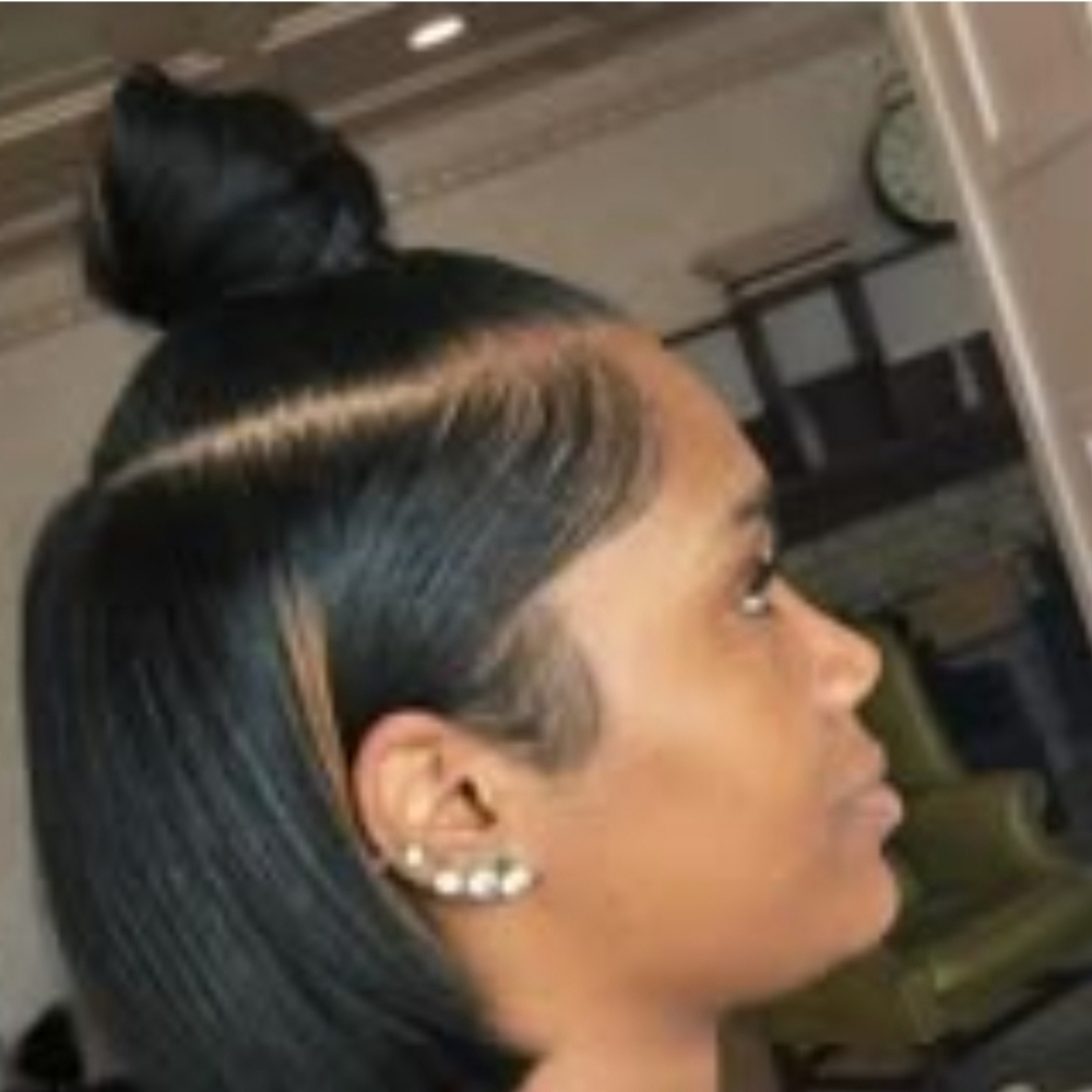 Relaxer Retouch + Trim + Style at Dreamcuts and Styles Hair Salon in Fulshear, TX