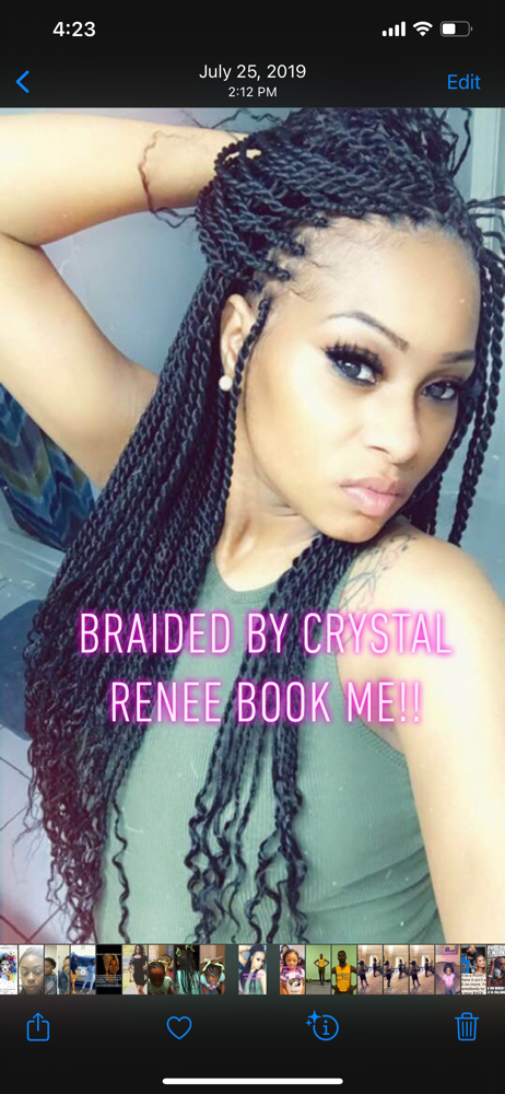 Midback meduim Senegelese at Crystal Reneé’s Luscious Brow Bar ,Braids And More in Jonesboro, AR