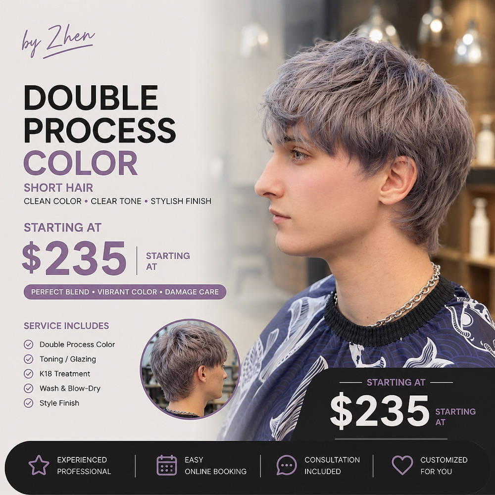 DOUBLE PROCESS COLOR Short Hair at Zhen Hair & Beauty in Boston, MA