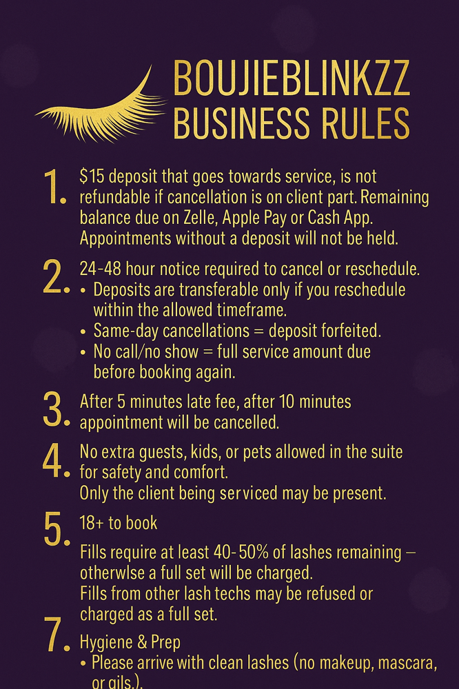 Policies ! Please Read! at Boujiexblinkzz LLC in Little Rock, AR