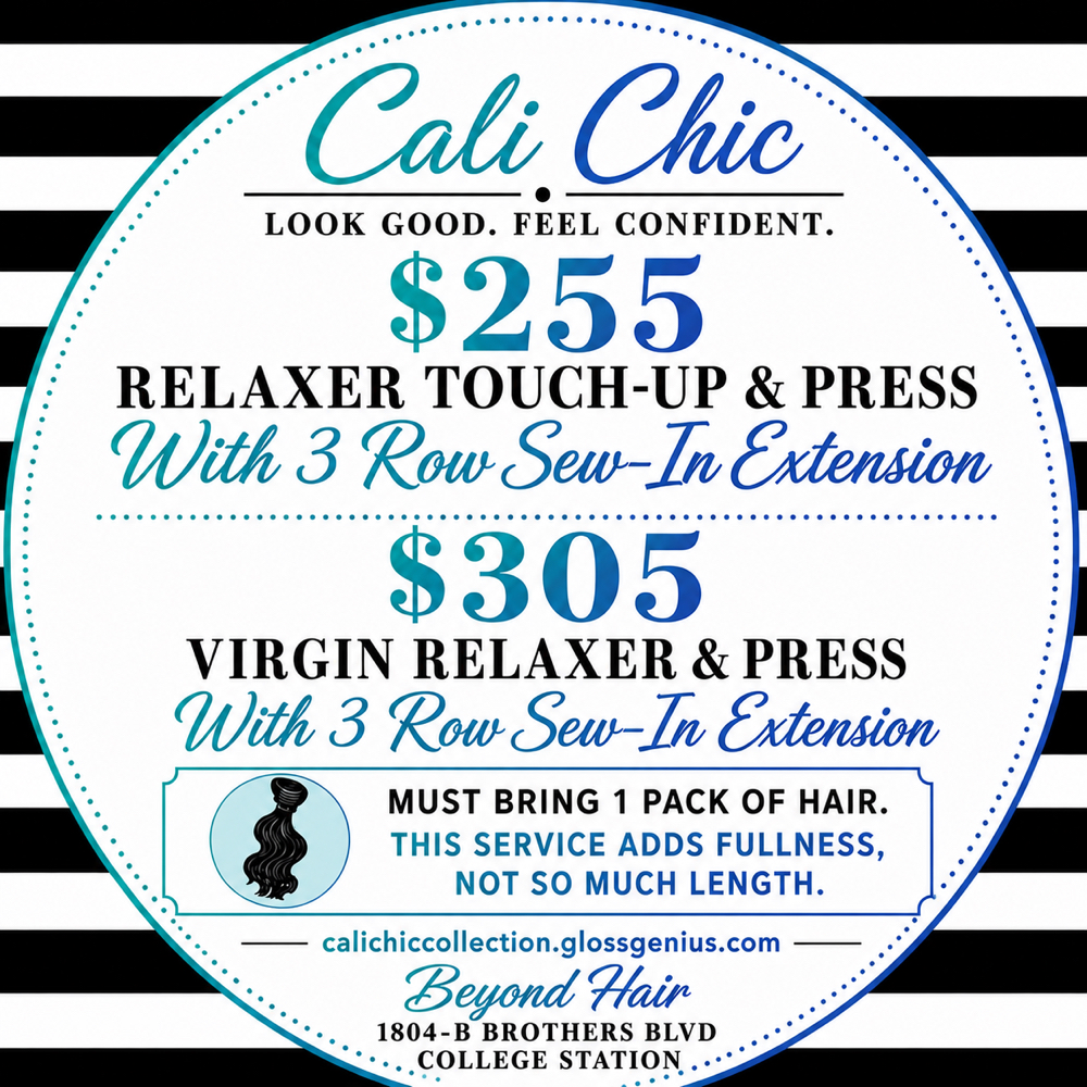 $305 VIRGIN RELAXER & PRESS With 3 at Cali Chic Collection in College Station, TX