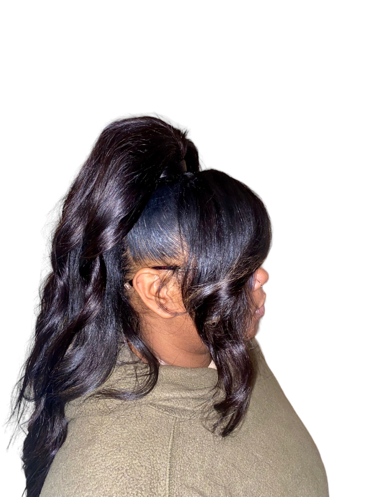 Half Up Half Down With Bangs Sew In