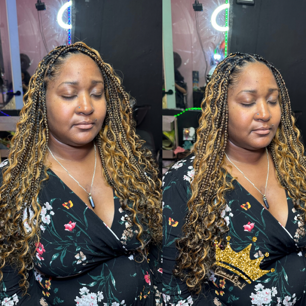 Med.Boho Knotless (Mastermix Curls) at Crowned By V in Chesapeake, VA