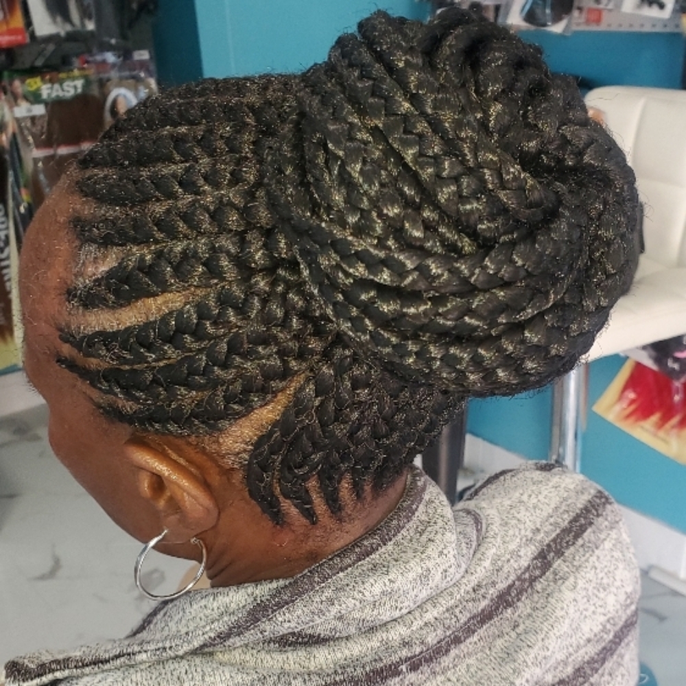 Updo Cornrow at Djina Braiding in Grand Prairie, TX